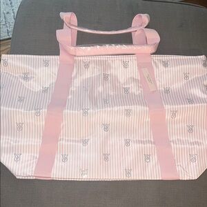 Victoria's Secret Pink Striped Tote with Logo Accents